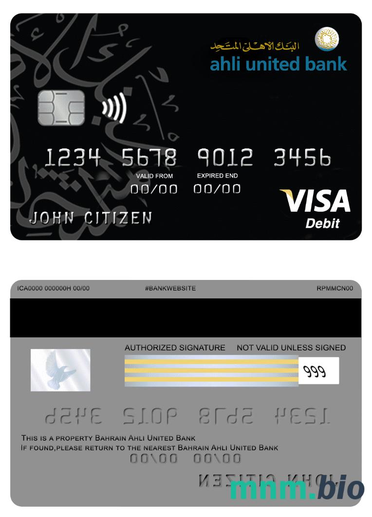 Bahrain Ahli United bank przykład karty visa w formacie PSD